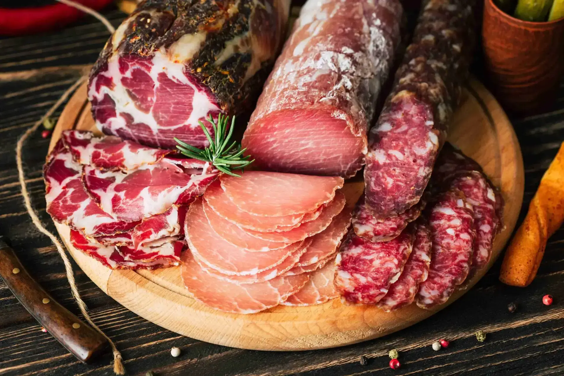 Sliced coppa, prosciutto, and salami platter